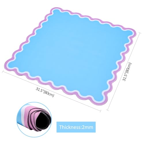 TIASUSAN Light Blue Mahjong Mat (31.5” x 31.5”) with Black Carrying Bag, Anti-Slip, Noise-Reducing Mahjong Mat for Table, Board Games, Dominoes, and Card Games - color: Light Blue