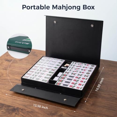 Pycoal Traditional Chinese Mahjong Tile Set, 1.4'' Melamine Mahjong Tiles Premium 146PCS Mahjong Set with Portable Carrying Case, Instruction Manual, Dice Set, Mah jongg Game Set for Family, Gathering - color: Blue