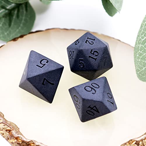 Haxtec Obsidian Stone Dice Set Black Raised Number Natural Gemstone Dice Compatible with Dungeons and Dragons Role Playing Games DND Gift - color: Black Gold
