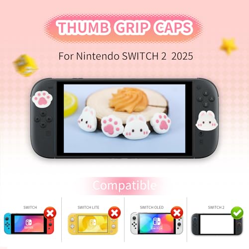 Paw Bunny Switch 2 Joycon Thumb Grips Caps, 4 PCS Cute Kawaii 3D Silicone Analog Thumbstick Button Cover for NS Switch 2 Joystick Caps - color: Paw Bunny for NS2
