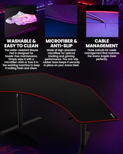 Arozzi Arena Angelo Gaming Desk Pad Black | Desk-Wide Microfiber, 88.6 x 28 in, Anti-Slip Rubber Base, Water-Resistant, Machine Washable - color: Angelo Black