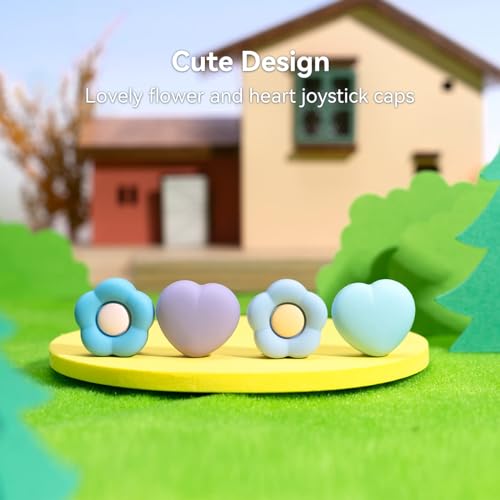 GeekShare Silicone Joy Con Thumb Grip Caps, Joystick Cover Compatible with Switch/OLED/Switch Lite,4PCS - Heart & Flower (Blue&Purple) - color: Heart & Flower Purple