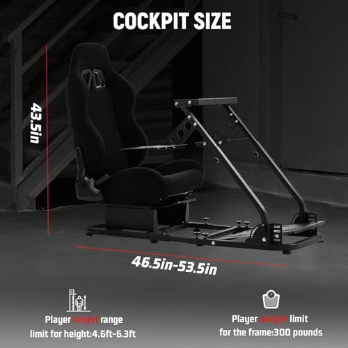 Dardoo Flight Sim Cockpit With Seat Adjustable Racing Wheel Stand for Driving and Flight Fit for Thrustmaster T80 T150 HOTAS Warthog, for Logitech G920 G923 Without Wheel Shifter and Pedal