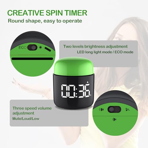 Large Display Digital Timer Stopwatch, Retro Manual Twist Table Count Down & Up Game Timer, Easy to use, Night Light Silent & Sound Timers for ADHD Study Work Kitchen Classroom Yoga Gym (Grass Green) - color: Grass Green