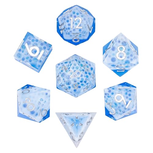 7PCS Cocktail Dice Set,Handmade Sharp Edge Dice Set D&D RPG Polyhedral Die,for Dungeons and Dragons TTRPG Games Roleplaying Games,with Gift Box.(Blue) - color: Cocktail Blue