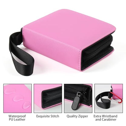 GEAoffice 1 Pocket Mini Trading Card Binder Holds 80 Cards with Zip, Pink | Super Lightweight, 40 Removable Acid-free & Non-PVC Sleeves, Premium PU Leather Card Binder for TCG, MTG, Sports&Games, Gift - color: Pink-1 Pocket