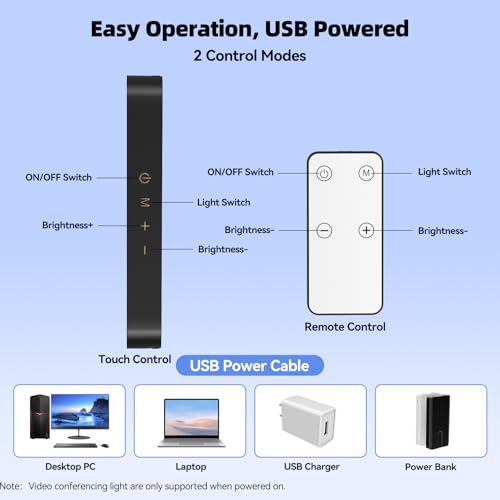 Takerers Video Conference Lighting, Webcam Light with Remote & Touch Control, 3 Color Temperature, 10 Level Brightness, Zoom Light for Computer, Video Calls, Live Streaming, Podcast, Studio (2-Pack) - size: 2-Pack