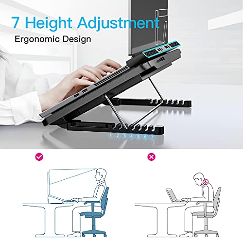Laptop Cooling Pad, Laptop Cooler with 6 Quiet Fans for 12-17 Inch Notebook Gaming Fan Stable Stand, 7 Height & Wind Speed Adjustable, 2 USB Port & Phone Holder (Black) - color: Black 6 Fans
