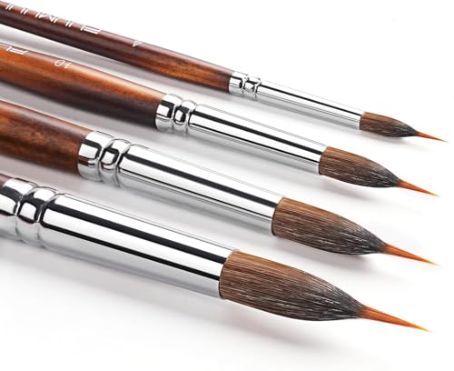 Watercolor Brushes Professional, Fuumuui 4Pcs Extended Needle Point Brushes Synthetic Extra Long Pinhead Brush with Sable Body for Fine Detailing - Watercolor Acrylic Gouache Inks Painting - color: Brown-4pcs