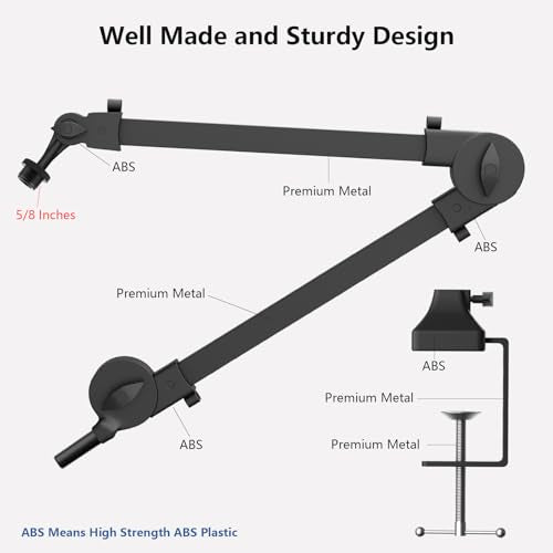 Microphone Boom Arm Stand With 5/8 Inches Connector, Studio Arm Suspension Scissor Adjustable Mic Stand with Heavy Duty Clamp,for Vocal Recording,Gaming,Streaming Podcasting