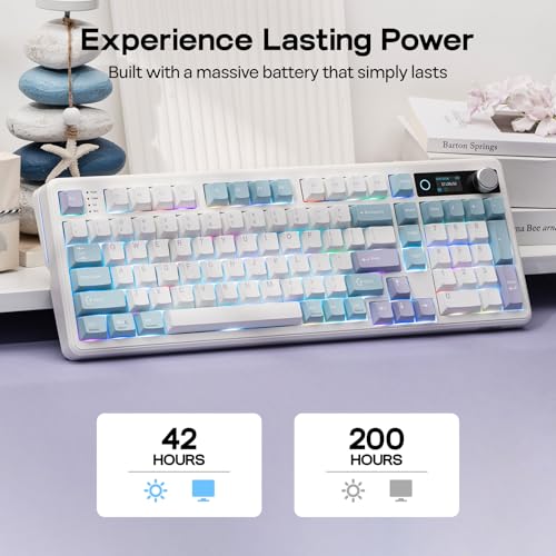 EPOMAKER TH99 PRO 96% Mechanical Keyboard with Screen & Knob, 10000mAh, 2.4Ghz/BT, Hot Swap, Custom Driver, RGB Backlight, PBT Keycap, Wireless Gaming Keyboard for PC/Mac (Blue&White, Sea Salt Silent) - color: Blue&White, size: Sea Salt Silent