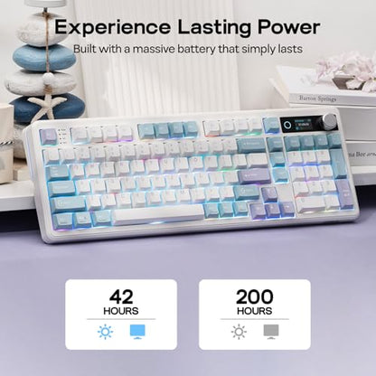 EPOMAKER TH99 PRO 96% Mechanical Keyboard with Screen & Knob, 10000mAh, 2.4Ghz/BT, Hot Swap, Custom Driver, RGB Backlight, PBT Keycap, Wireless Gaming Keyboard for PC/Mac (Blue&White, Sea Salt Silent) - color: Blue&White, size: Sea Salt Silent