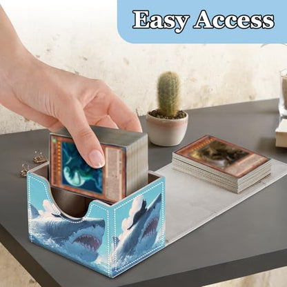 Commander Deck Box for Trading Cards - Fits 100+ Double Sleeved Cards, PU Leather MTG TCG Storage Case with Strong Magnetic Closure, Cat and Mechanical Shark - color: Cat and Mechanical Shark