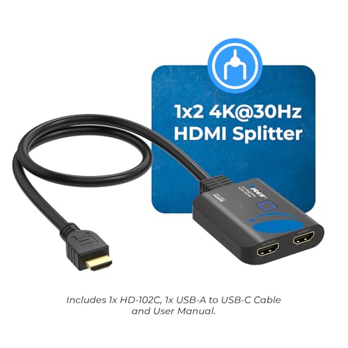 OREI 4K HDMI Splitter 1 in 2 Out - 1X2 HDMI Splitter for Dual Monitors Ultra HD 4K@30Hz with [ 2ft HDMI Cable ], 3D & 1080P Support for Xbox, PS4, Blu-ray, HDT, Will not Extend Display Screen | OREI 4K HDMI Splitter 1 in 2 Out - 1x2 HDMI Splitter for Dual