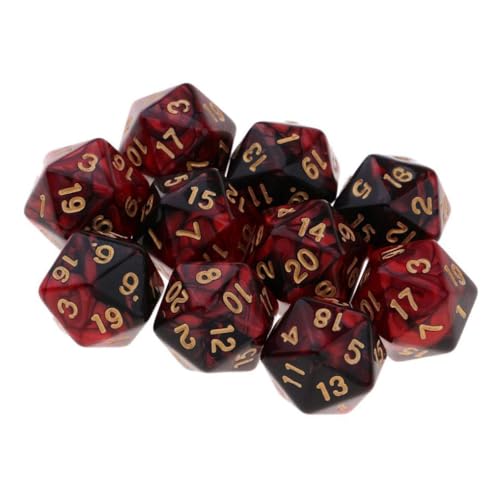 10 Pieces Polyhedral Dice Set D20 Dice 20mm Acrylic 20 Sided Game Dice for Dungeons and Dragons RPG MTG DND Dice Table Games (Red Black) - color: Red Black