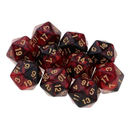 10 Pieces Polyhedral Dice Set D20 Dice 20mm Acrylic 20 Sided Game Dice for Dungeons and Dragons RPG MTG DND Dice Table Games (Red Black) - color: Red Black