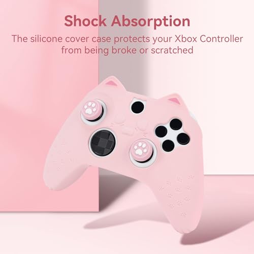 GeekShare Cat Paw Controller Skin Grips Set Anti-Slip Silicone Protective Cover Skin Case Compatible with Xbox Series X Controller with 2 Thumb Grip Caps and 1 Sticker (Pink) - color: Pink