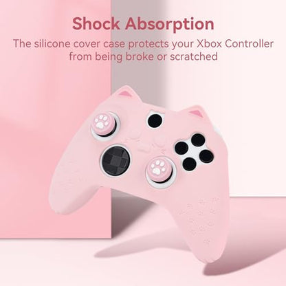 GeekShare Cat Paw Controller Skin Grips Set Anti-Slip Silicone Protective Cover Skin Case Compatible with Xbox Series X Controller with 2 Thumb Grip Caps and 1 Sticker (Pink) - color: Pink