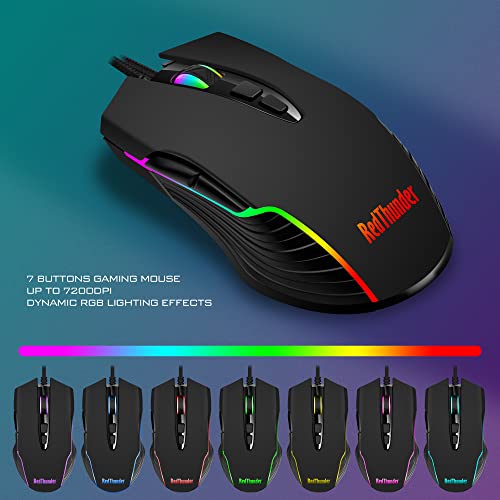 RedThunder K10 Wired Gaming Keyboard and Mouse and Wrist Rest Combo, RGB Backlit, Mechanical Feel Anti-ghosting Keyboard + 7D 7200 DPI Mice+Soft Leather Wrist Rest 3 in 1 PC Gamer Accessories(Black) - color: Black