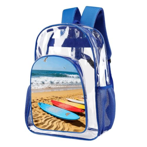 16" Clear Backpack Waterproof Stadium Bag for Security | Beach Surfboard, Transparent Backpack Stadium Events, Heavy Duty Bookbag, See Through Bag for Sports Festivals Travel - color: Blue