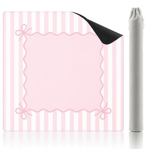 Light Pink Mahjong Mat (32.5” x 32.5”) with Carrying Bag Non Slip Noise Reduction Gaming Mat Rubber Mahjong Table Cover Accessoriesfor Poker Board Games Dominoes - color: Pink