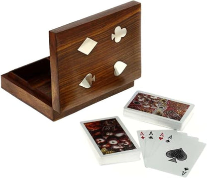 Double Deck Playing Card Holder Box | Wooden Storage Case for 2 Decks of Cards | Elegant Organizer for Poker, Bridge, Rummy & Game Nights (Cards not Include)