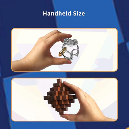 9pcs Retro Wooden and Metal Puzzles Bulk Gift for Kids, Teens, and Adults Unlock Interlock Brain Teasers Toys Game. - style: Style D