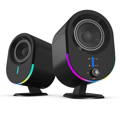 Computer Speakers, LITTOAK Bluetooth PC Speakers, AC Powered Gaming Speaker with 3 EQ Modes, Stereo Speakers with 6 RGB Modes, Aux in, Headphone, USB port Speaker for Laptop/Desktop/TV, 2*15W, 2.0 CH