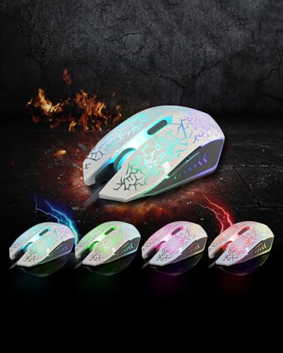Wired RGB Gaming Mouse, Ergonomic Optical Mouse with 4-Level DPI (800/1200/1600/2400), 7-Color Breathing Backlight, 8 Million Clicks Switches, Plug and Play for Laptop Desktop PC Mac Windows MacOS