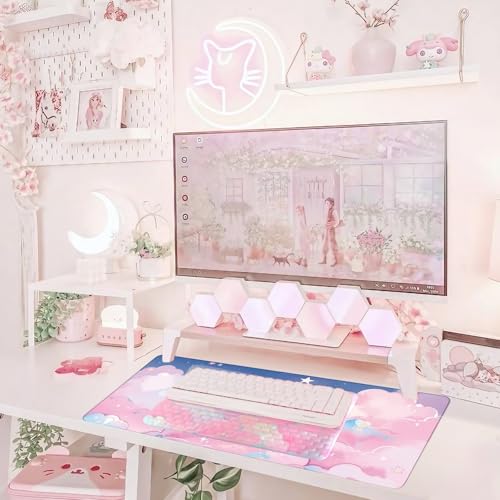 Computer Keyboard Stand Pad with Wrist Rest Pink Cloud Keyboard Pad Support with Comfortable Moon Galaxy Stars Wrist Pad Cute Girl Ergonomic Tilted Keyboard Riser Holder for Desktop Office Home - color: Silk Pink Cloud