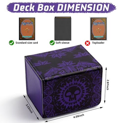Deck Box for MTG Cards, Trading Commander Deck Case Holds 120+ Sleeved Cards, PU Leather Magnetic Collectible Card Storage Box Fits for TCG Magic Card (Purple) - color: Purple