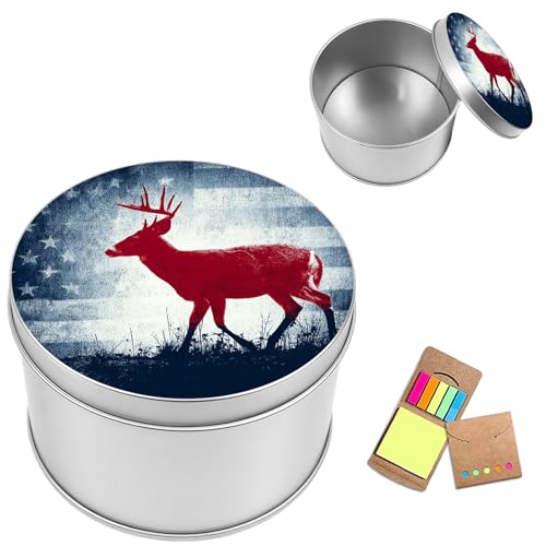 Metal Round Storage Containers Box with Lid, Metal Tins Organizer Box for Earring Jewelry Craft Trinket Keys Watch, Vintage Deer Flag Design Decorative Storage Case with Notepad - color: Vintage Deer Flag
