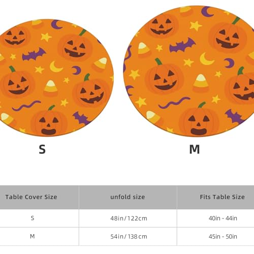 Famame Halloween Pumpkin Cute Candy Round Fitted Tablecloth with Elastic Protector Table Kitchen Dinner Waterproof Oil-Proof Table Covers Fits 40"-44", Small - color: Halloween Pumpkin Candy, size: Small (40"-44")
