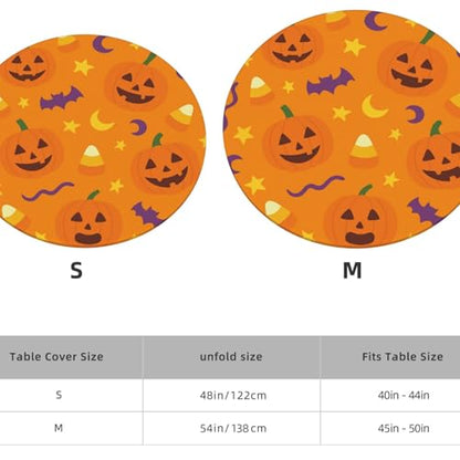 Famame Halloween Pumpkin Cute Candy Round Fitted Tablecloth with Elastic Protector Table Kitchen Dinner Waterproof Oil-Proof Table Covers Fits 40"-44", Small - color: Halloween Pumpkin Candy, size: Small (40"-44")