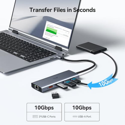 Laptop Docking Station 3 Monitors USB C to USB C Hub Dual Monitor Adapter | USB C Docking Station USBC Splitter with 8K USB C Video Output HDMI,100W PD Charging,10Gbps Data,Ethernet for Dell HP Lenovo - color: Medium Gray