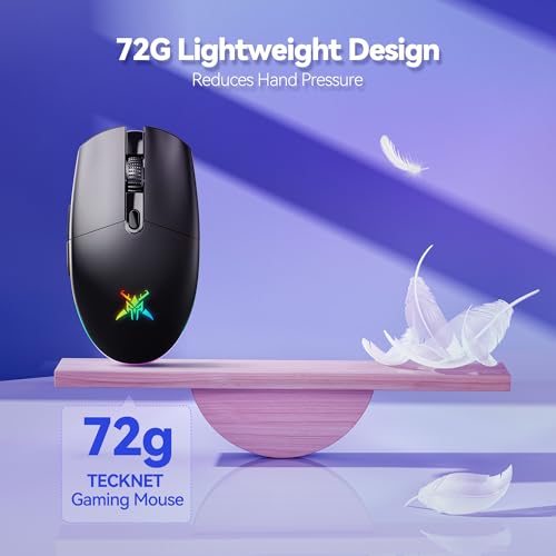 TECKNET Gaming Mouse, Wireless Gaming Mouse with 6 Programmable Buttons, RGB Backlit, Rechargeable Wireless Mouse UP to 8000 DPI, Macro Edit, 70Hrs for Laptop, PC, Mac Gamer (Full Black)