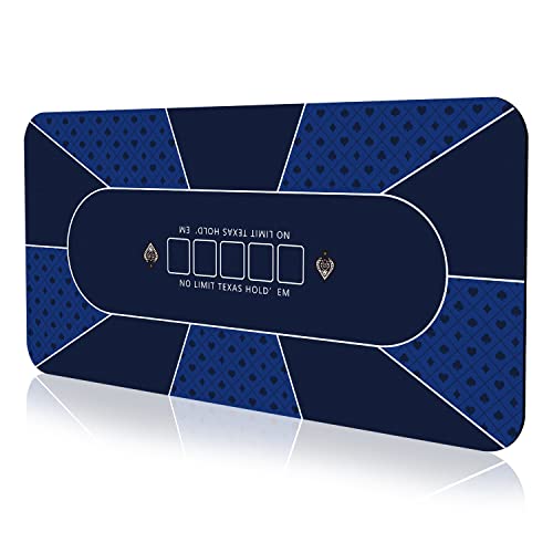 70 x 35 Inch Poker Mat, 8 Players Texas Hold'em Poker Rubber Mat Poker Topper for Tables, Folding Portable Poker Table Top Layout w/Carrying Bag for Poker Games, Blackjack, Casino (70 x 35 Inch-Blue) - color: 70 X 35 Inch-blue