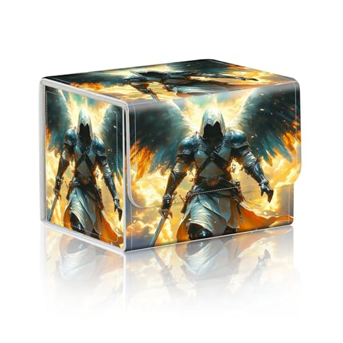 Trading Card Storage Box, Holds 100+ for MTG Cards, Premium PU Leather with Magnetic Closure, Armored Angel With Sword Durable Deck Box for Magic the Gathering, Trading Card Games - color: Armored Angel With Sword