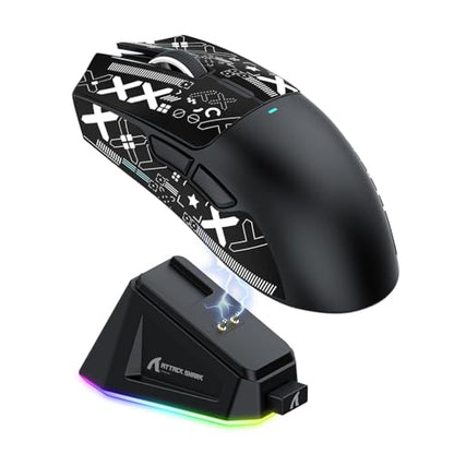 MAGIC-REFINER Attack Shark X11 59g Lightweight Wireless Gaming Mouse,RGB Charging Dock,Tri-Mode-BT/2.4G Wireless/Wired Mouse with Grip Tape,22000 DPI,5 Programmable Buttons for Pc/Mac(Black&Sticker) - color: Black & Griptape