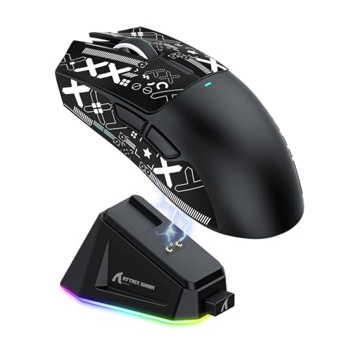 MAGIC-REFINER Attack Shark X11 59g Lightweight Wireless Gaming Mouse,RGB Charging Dock,Tri-Mode-BT/2.4G Wireless/Wired Mouse with Grip Tape,22000 DPI,5 Programmable Buttons for Pc/Mac(Black&Sticker) - color: Black & Griptape