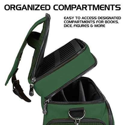 ENHANCE Collector's Edition RPG Adventurer's DnD Bag - Dragon Hide Exterior Travel RPG Bag with Tabletop Miniatures Storage Vault, Mat Holder, DnD Dice & Token Pockets, Fits 4-8 Books (Dragon Green) - color: Green Dragon