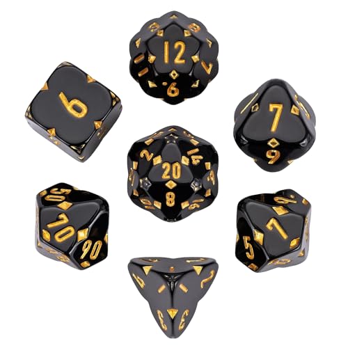 7PCS Resin DND Dice Set Black D&D RPG Dice Set for Tabletop Games | Leather Storage Bag, DM Gift, for Dungeons and Dragons Role Playing Games - color: F-black