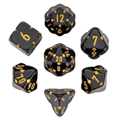 7PCS Resin DND Dice Set Black D&D RPG Dice Set for Tabletop Games | Leather Storage Bag, DM Gift, for Dungeons and Dragons Role Playing Games - color: F-black
