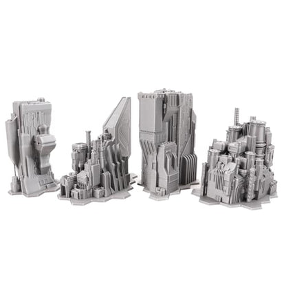 Tabletop Terrain 6mm Sci-Fi Cityscape Bundle 4 with Hexes for Miniatures Games Such as Epic Battletech Adeptus Titanicus (Bundle 4 with Hexes) - size: Bundle 4 with Hexes