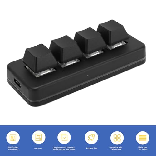 Tangxi Mini 4 Key Keypad, Support USB and Bluetooth, Self Programming, One Handed RGB Mechanical Gaming Keyboard for Phone Computer Tablet