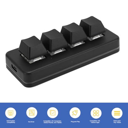 Tangxi Mini 4 Key Keypad, Support USB and Bluetooth, Self Programming, One Handed RGB Mechanical Gaming Keyboard for Phone Computer Tablet