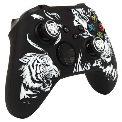Tiger HeadController Skin Compatible with Xbox Series X Wireless Controller, RALAN Protector Case， Customised Thumb Grips Cap - color: Tiger Head black white
