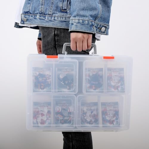 1000-1600 Card Storage Box, Clear Trading Card Holder Carrying Case 1+4 Card Deck Box for MTG, Yu-Gi-Oh Games Cards, Baseball Football NBA Sports Cards (L-14.3x10.6x2.92, S-6.5x4.96x2.4 inch) - color: Clear (1+4 Boxes)