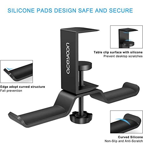 aceyoon Foldable Headphone Stand for Desk, Aluminum Headset Stand Clamp Hook Under Desk Space Save Mount, Headset Holder for Gaming Headphone, Office, Backpack, Bag, Purse Hanging (Black) - color: Dual Stand