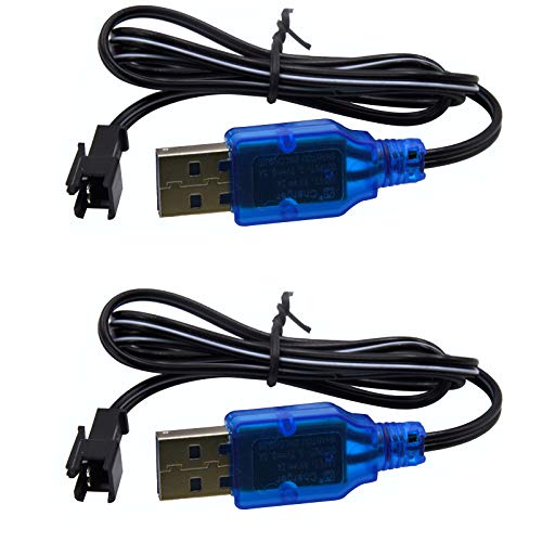 Blomiky 2 Pack 3.7V 0.5A Lithium Battery Charge Cable with SM-2P Black Plug for Some Kind of Mini RC Amphibious Stunt Car Boat Trucks 1S Li-ion and Li-Po Battery / 3.7V USB 2